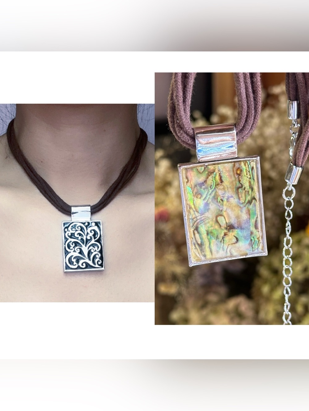 Vintage Cookie Lee Two Faces Abalone Pendant Necklace